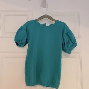 Little Liam by Kate Quinn girl’s puffy ruffle short sleeve teal tee shirt